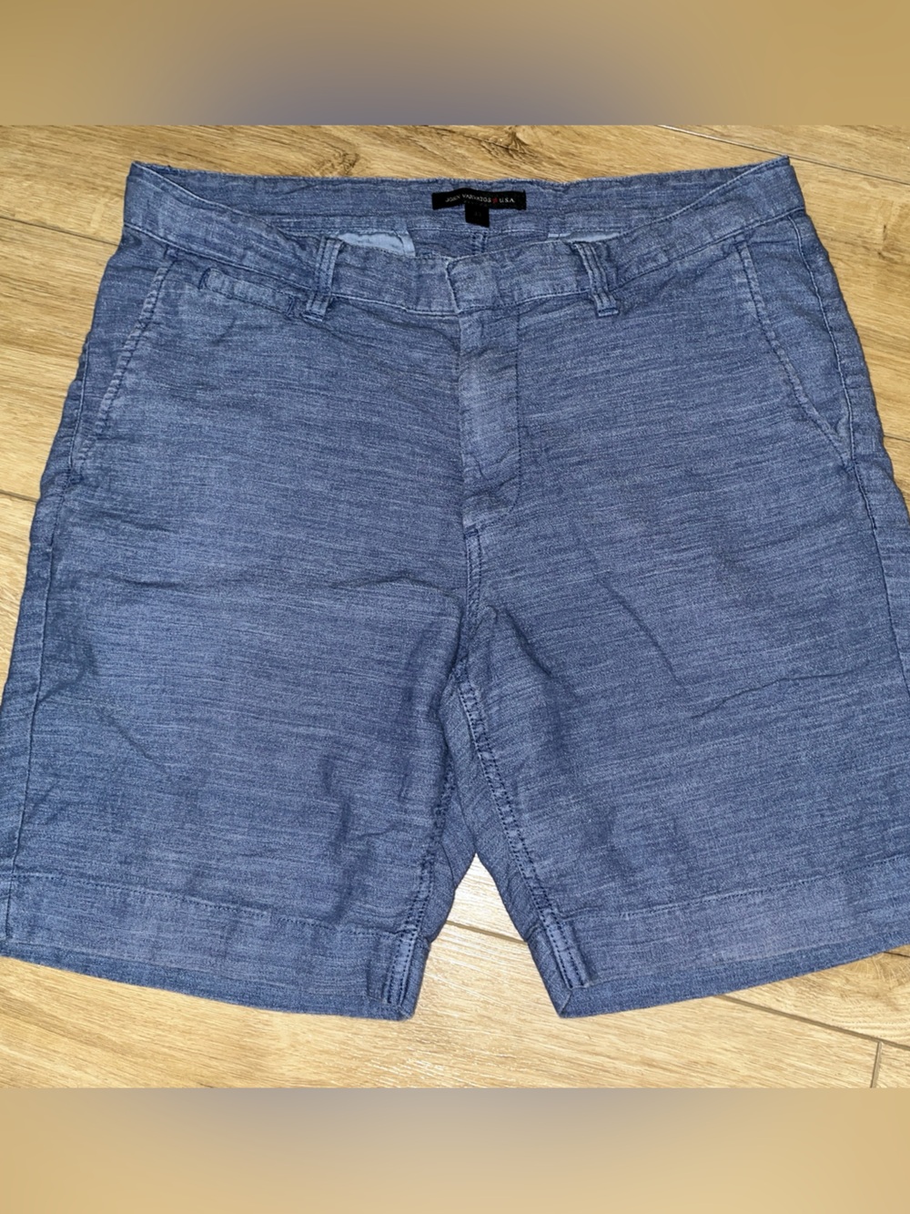 John Varvatos Sz 33 Cotton Chino Shorts Blue Men's Flat Front Zip Button Pockets